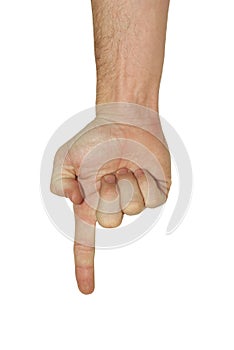 Isolated hand pointing down