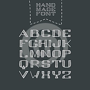 Isolated handdrawn sans serif hatched font. Handmade latin alphabet.