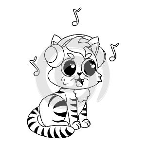 Isolated happy cat character listening to music with headphones Vector