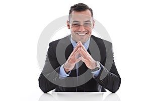 Isolated happy handsome businessman in suit.