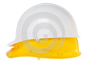 Isolated Hard Hat - Side White & Yellow