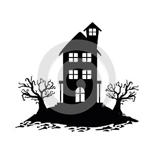 Isolated haunted house in dry forest silhouette vector design