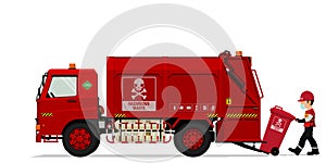 Isolated Hazardous garbage truck and the keeper on transparent background