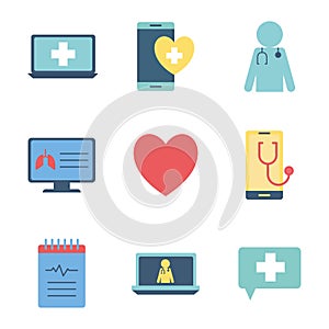 Isolated health online flat style icon set vector design