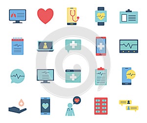 Isolated health online flat style icon set vector design