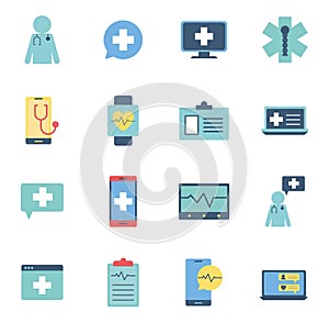 Isolated health online flat style icon set vector design