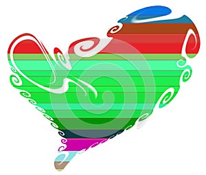Isolated heart, colorful rainbow lines on white background