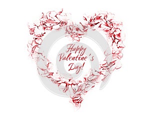 Isolated heart of red rose petals - Happy Valentine`s Day
