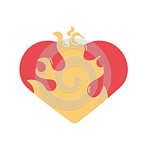 Isolated heart shape icon with fire Vector