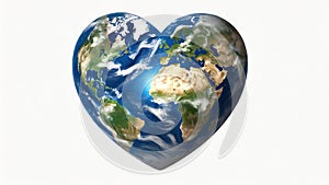 Isolated heart-shaped Earth for Earth Day or Valentine\'s Day