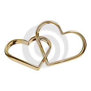 isolated heart shaped rings. realistic gold heart shaped rings for valentine\'s day and wedding