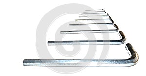 Hexagonal key on a white background. Copy space.