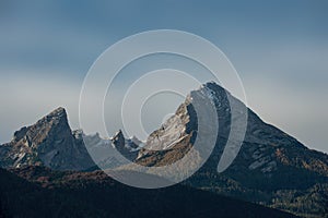 Isolated high mountain peak `Watzmann` in Germany