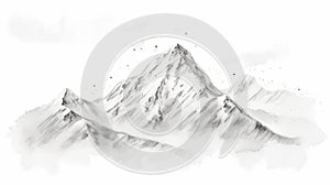 Isolated Highland Peaks Watercolor Poster - Black And White Realism