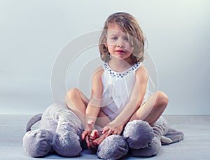 Isolated at home sad little girl