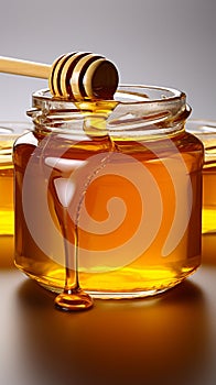 Isolated honey jar on white background, clipped path minimalist focus on natures sweetness