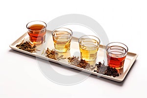 Isolated Hot Tea Sampler Gift Set On White Background. Different Teas With Herbs