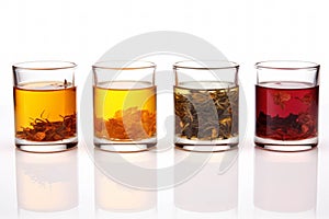 Isolated Hot Tea Sampler Gift Set On White Background. Different Teas With Herbs