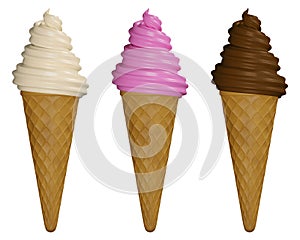 isolated ice creams realistic illusrtation. 3d ice cream cones photo