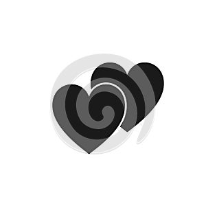 Isolated icon of two black hearts on white background. Silhouette of two hearts. Flat design. Symbol of love and couple