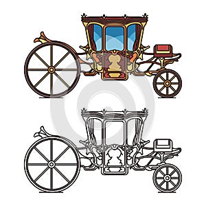 Isolated icons for fairytale carriage or chariot