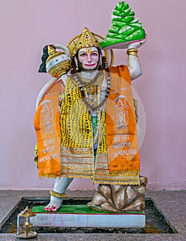 Isolated idol of Hindu God Hanuman in a temple at Yavatmal, Maharashtra, India.