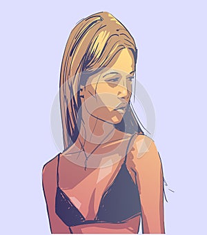 Isolated illustration of beautiful young girl in swim suit