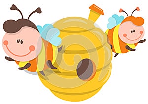 Isolated Illustration Bee And Beehive