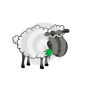 Isolated illustration of a cartoon sheep eating grass