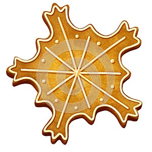 Isolated illustration of a Christmas snowflake-shaped cookie with icing