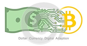 Bitcoin Adaption of Dollar Currency Notes, Concept Illustration photo