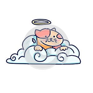 Isolated illustration of a cute angel cat on the clouds. Cartoon style. Vector