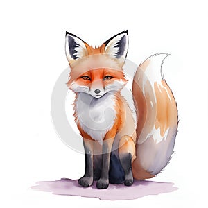 isolated illustration with cute red fox in flat style on white background. Children\'s bright color picture,