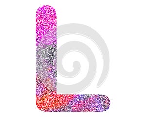 Isolated illustration of the letter L composed of colorful glitter on white background