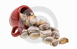 Isolated image of garlic in a bowl on a white background.