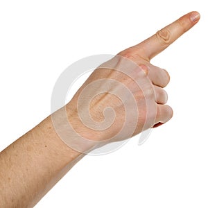 Swipe left hand isolated on white background photo