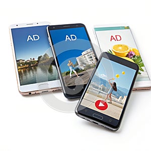 Mobile Ads isolated on white background photo