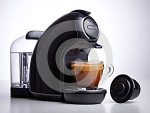 An isolated image of a modern coffee machine ready for use
