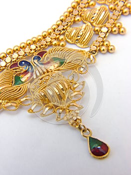 Isolated  Indian gold necklace closeup