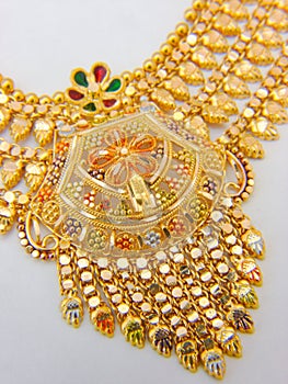 Isolated  Indian gold necklace closeup