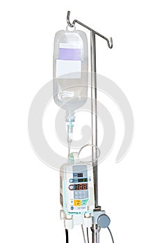 Isolated infusion pump and IV hanging on pole