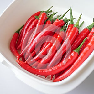 Isolated ingredient natural object, Closeup fresh ripe red hot chili on white background