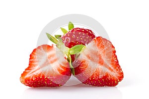 Isolated juicy strawberries over white background