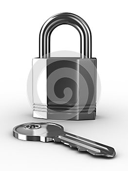 Isolated key and padlock on white background