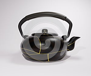 Isolated kintsugi black teapot 3d rendering