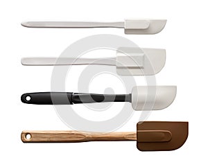 Isolated kitchenware wooden and plastic rubber scraper set for b