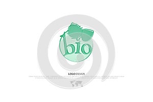 Isolated label with green leafs. vector, organic food logo