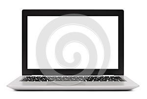 Isolated laptop computer with blank screen on white