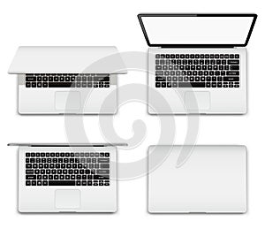 Isolated laptop with open and closed screen on white background