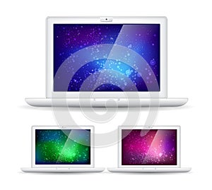 Isolated laptops and abstract colorful backgrounds